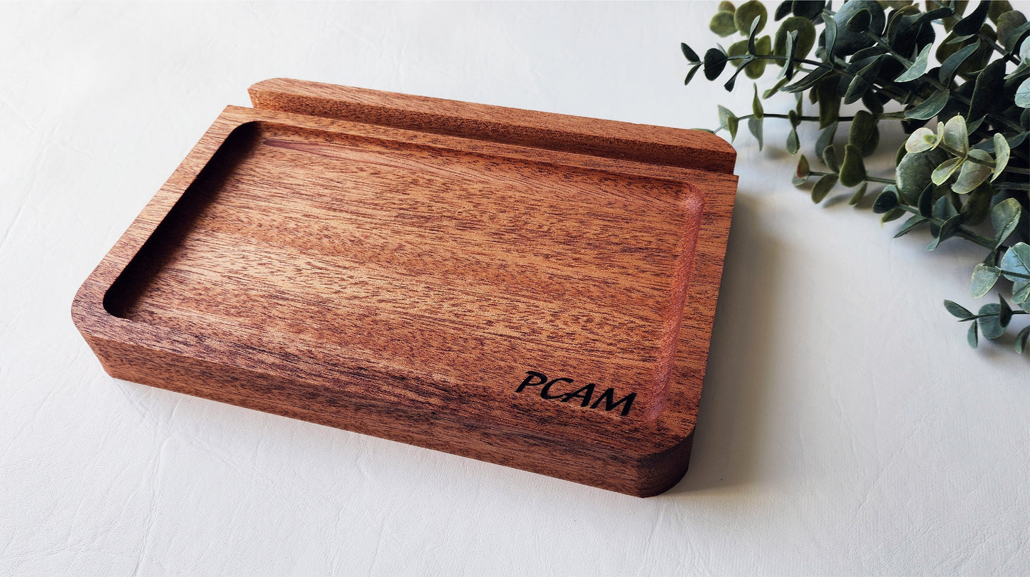 Phone/Tablet Holder Catch All Tray in African Mahogany
