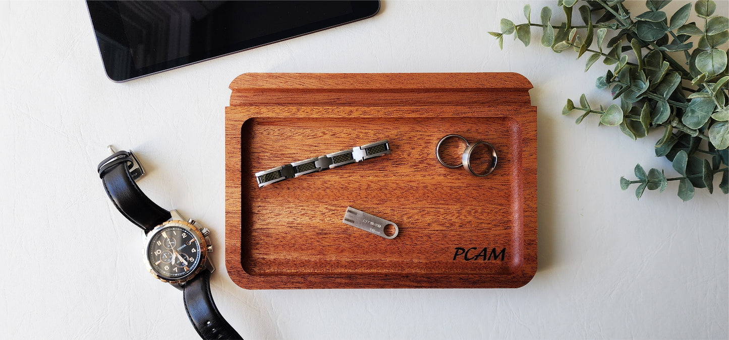 Phone/Tablet Holder Catch All Tray in African Mahogany