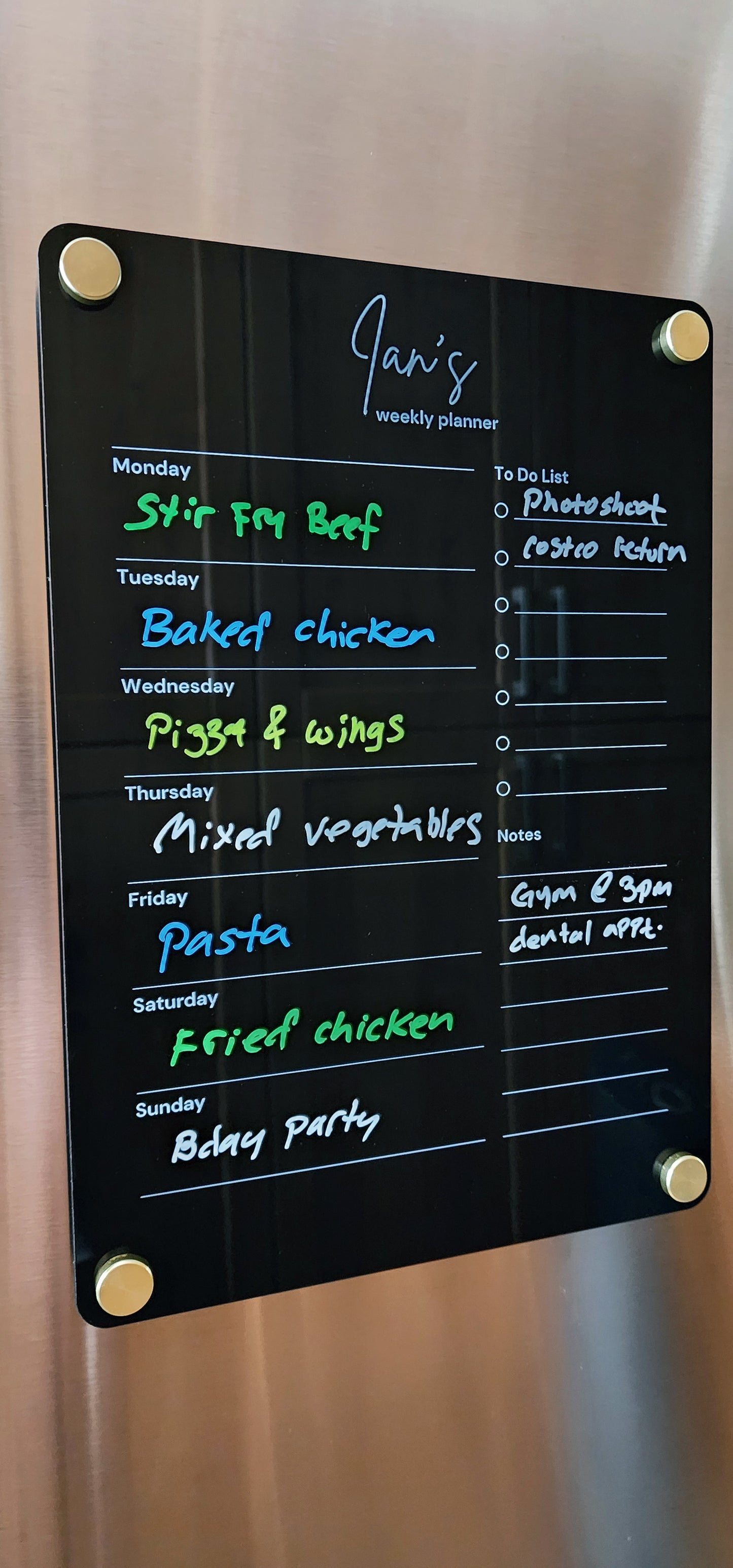 Personalized Fridge Acrylic Planner Combo in Black