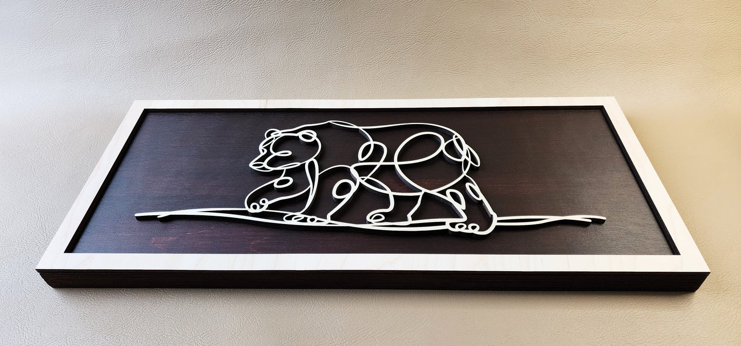 Bear doodle art wooden wall decor