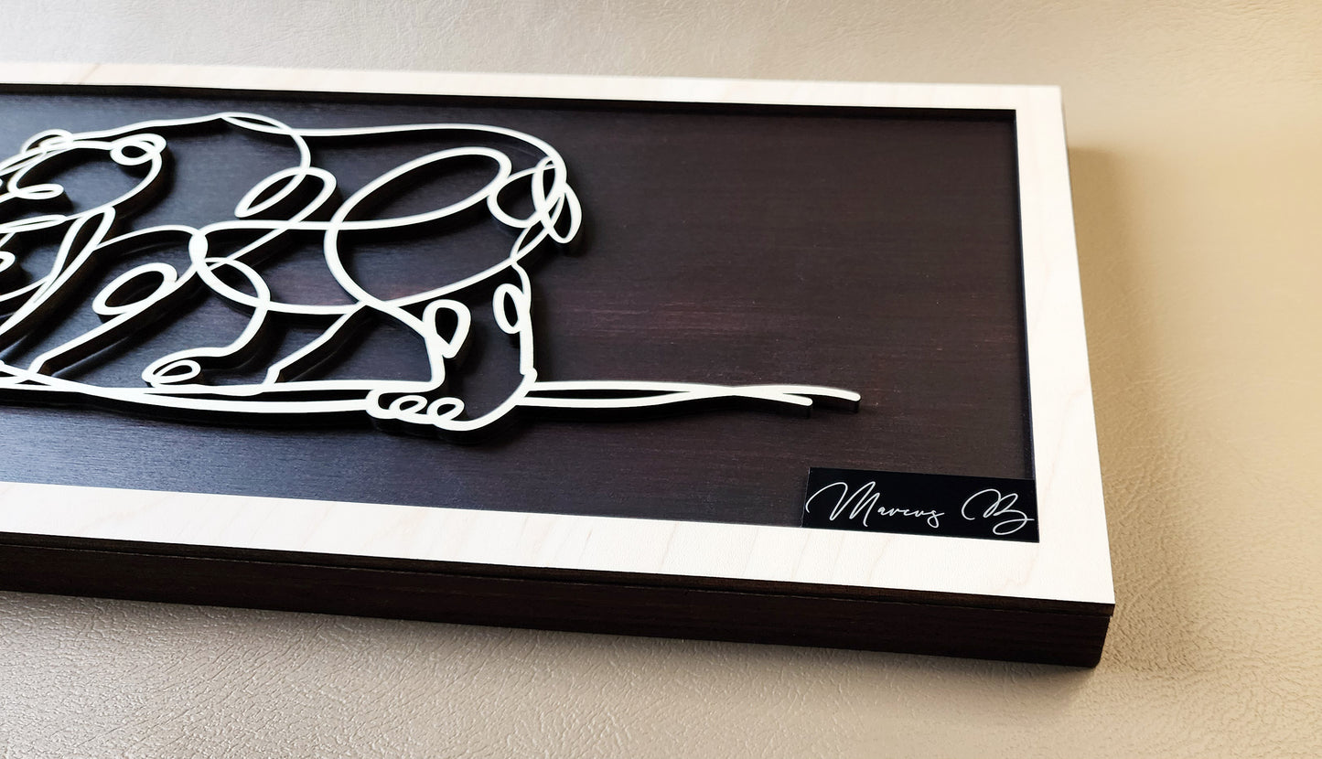 Bear doodle art wooden wall decor
