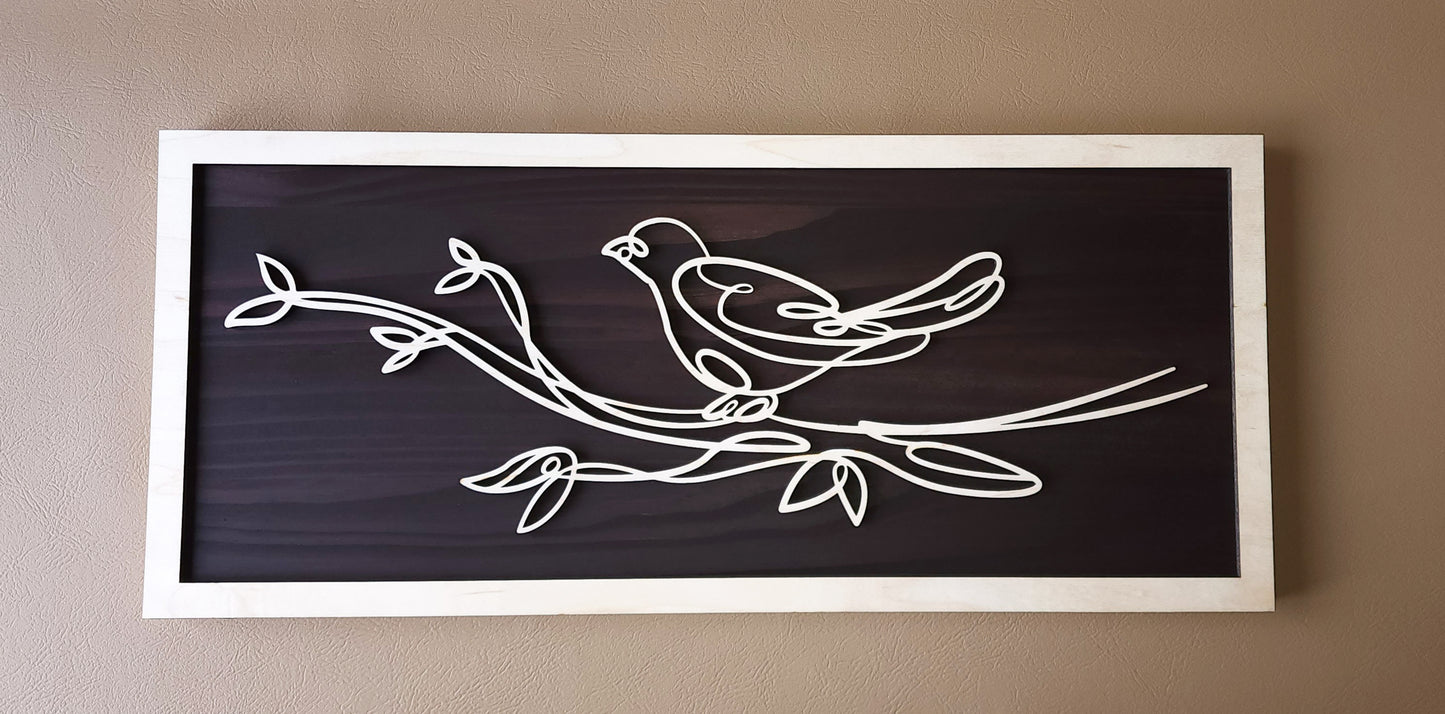 Bird doodle art wooden wall decor