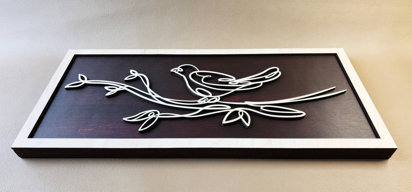 Bird doodle art wooden wall decor