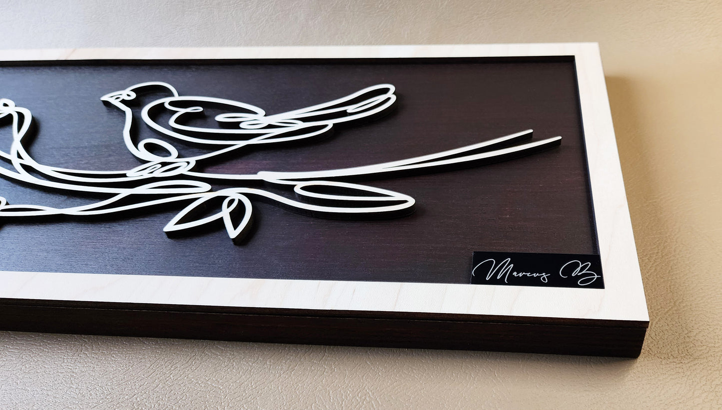 Bird doodle art wooden wall decor