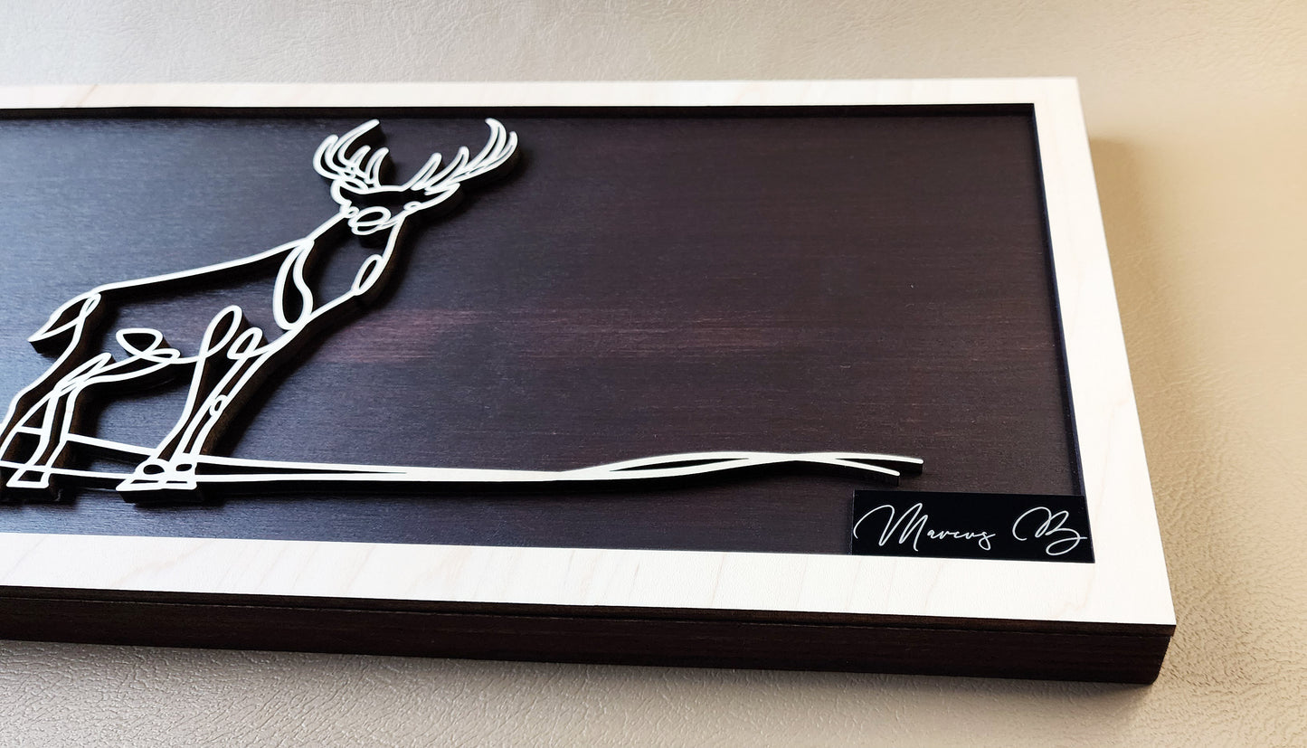 Buck doodle art wooden wall decor