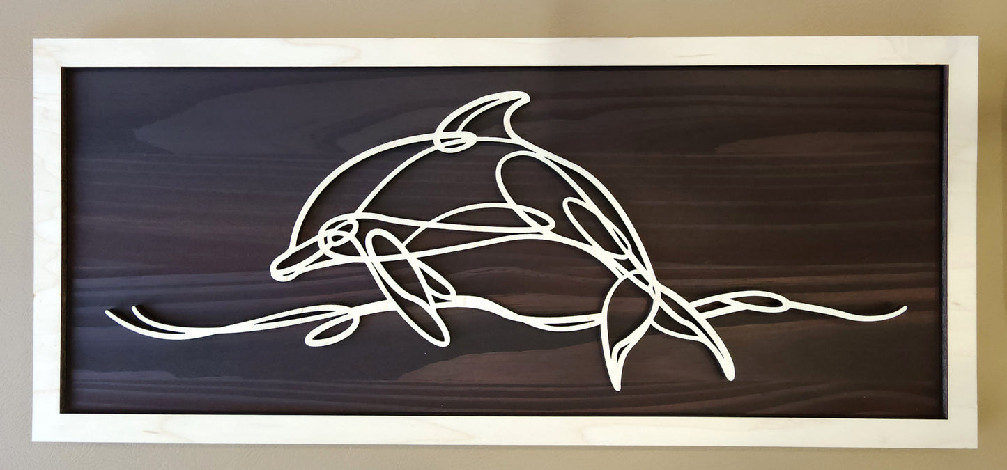 Dolphin doodle art wooden wall decor