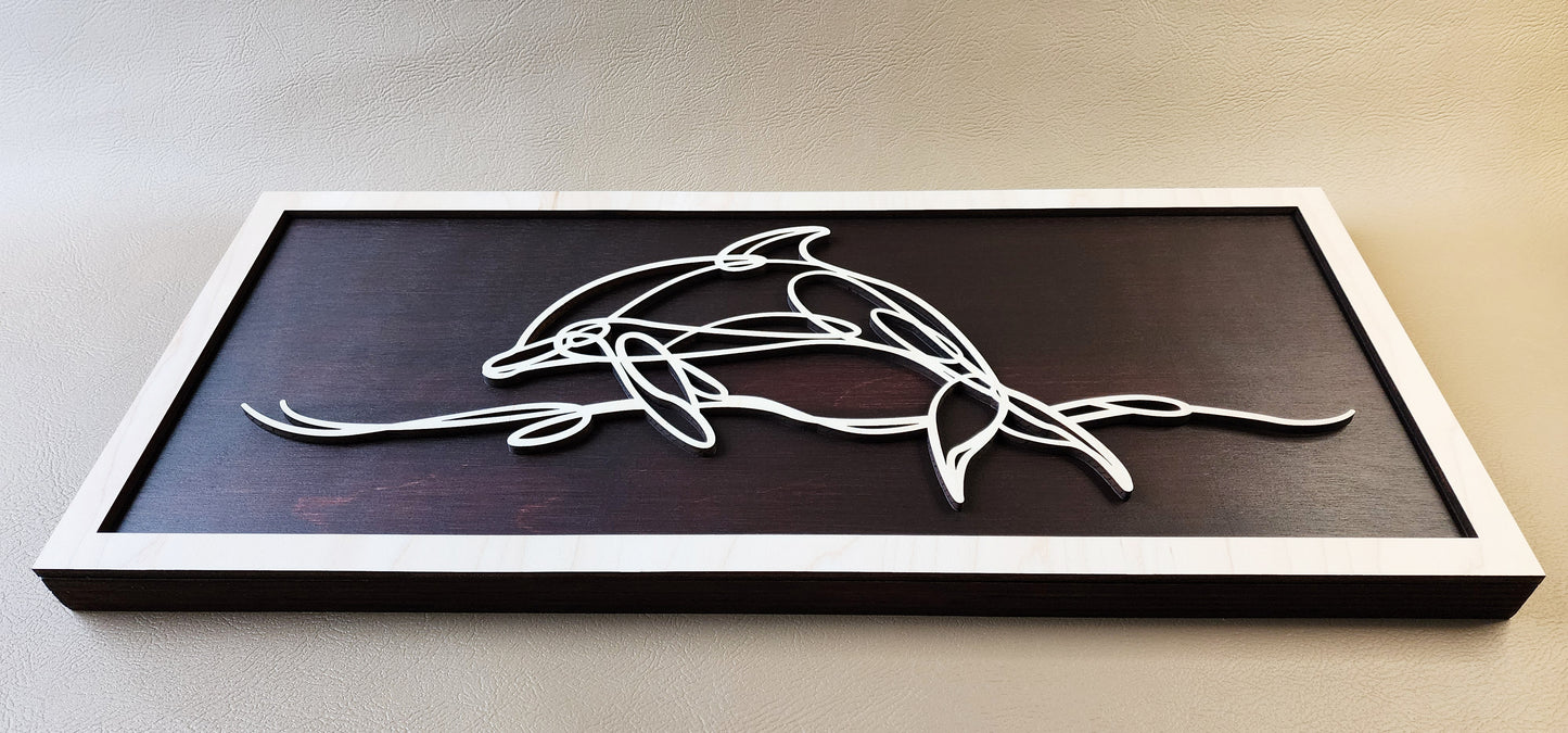 Dolphin doodle art wooden wall decor
