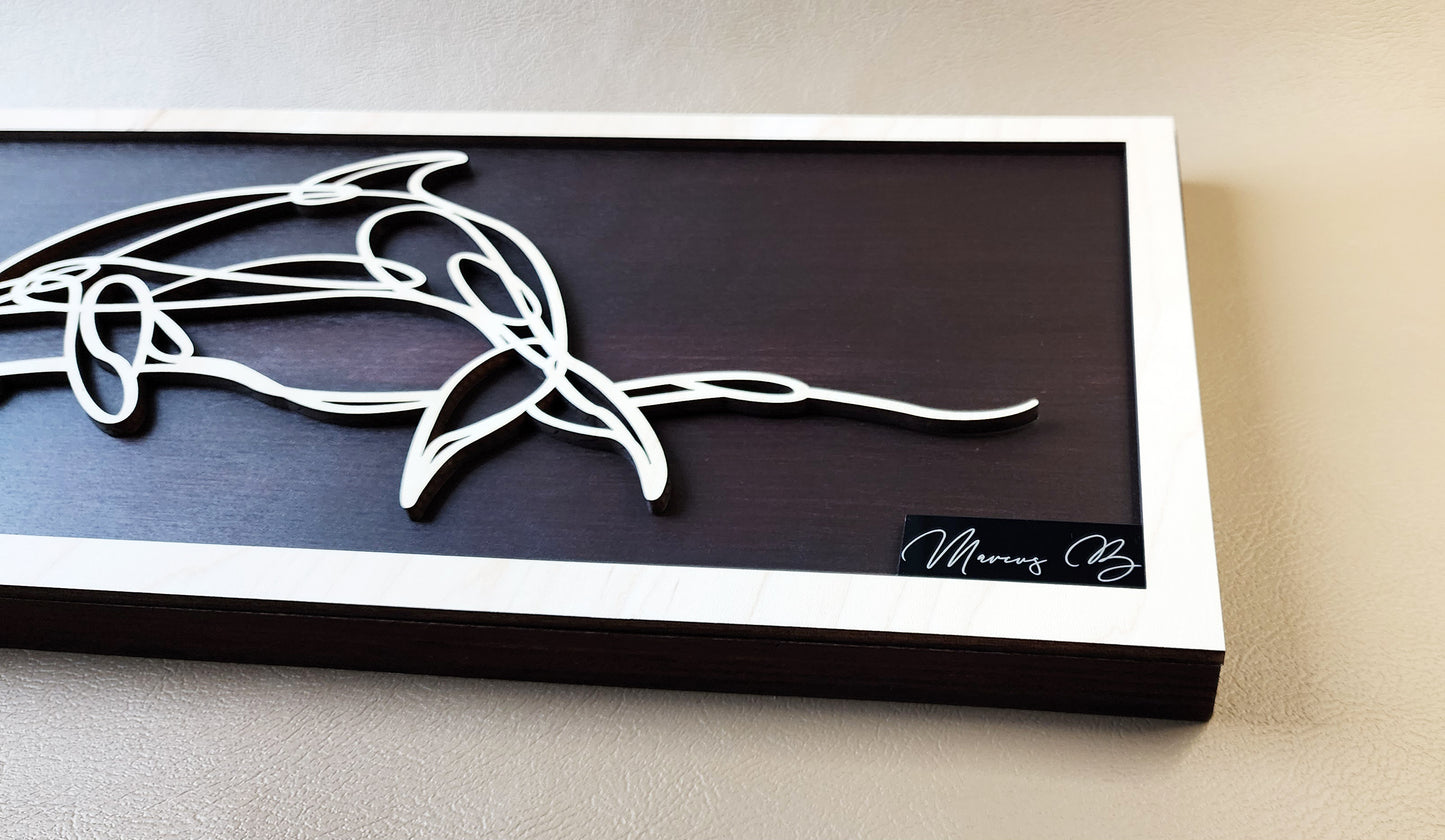 Dolphin doodle art wooden wall decor