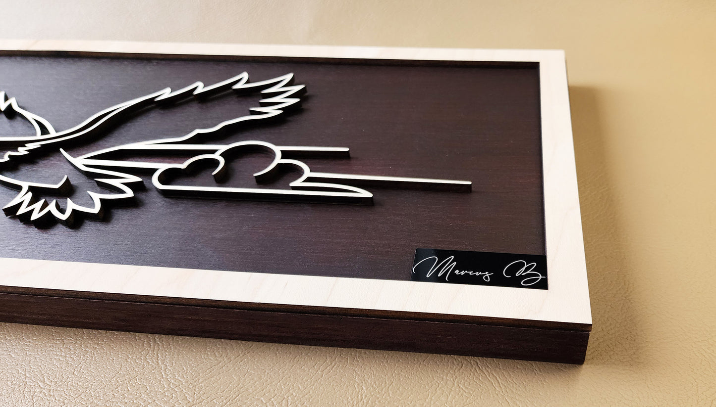 Eagle line art wooden wall decor