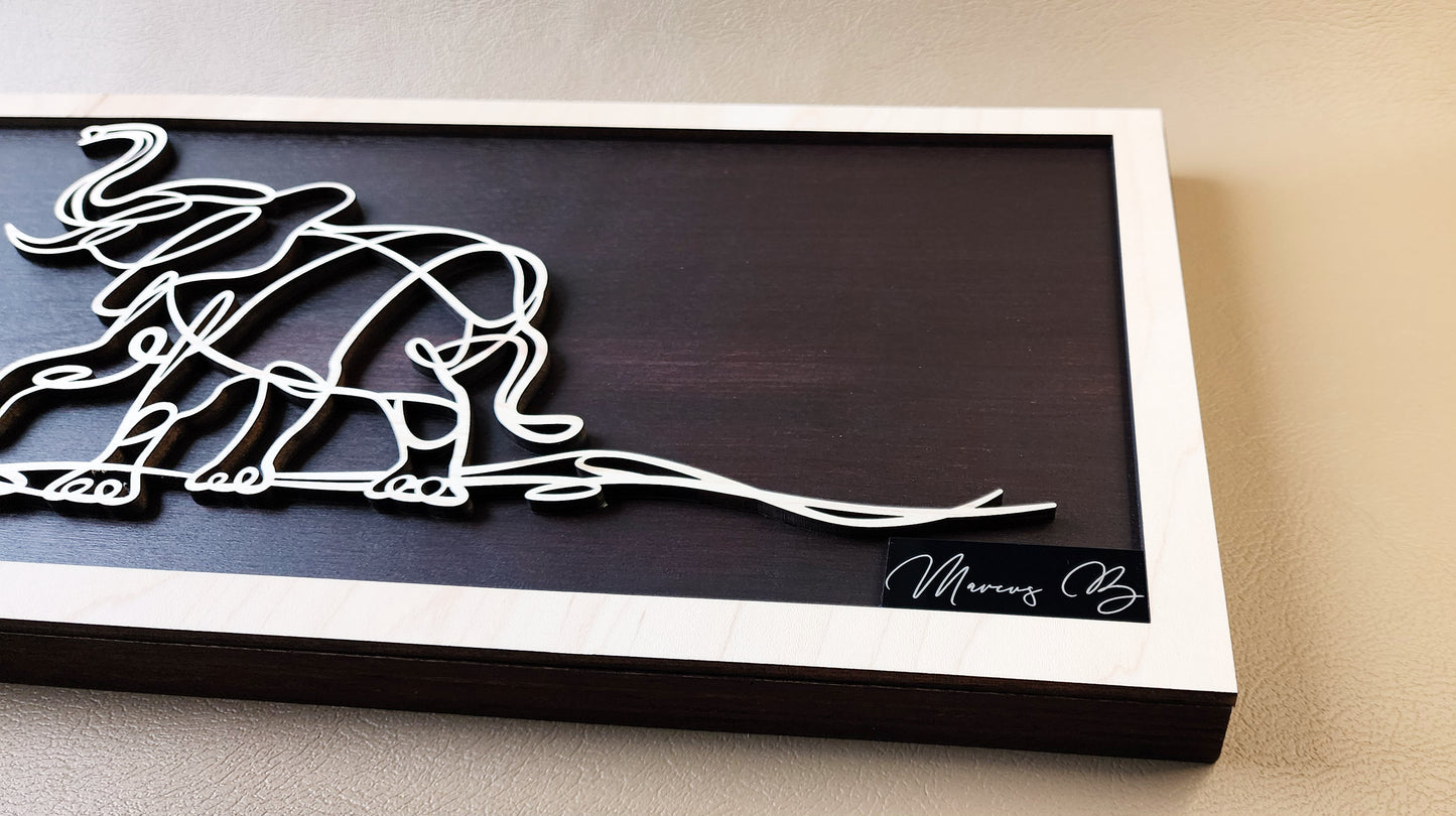 Elephant doodle art wooden wall decor