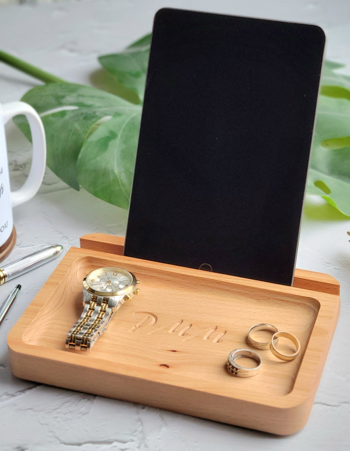 Catch all Tray Personalized Phone/Tablet Holder - CNC engraved