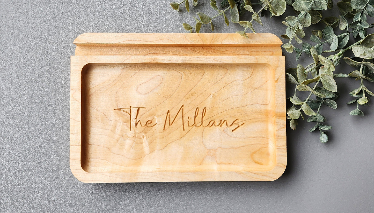 Personalized Catch all Tray Phone/Tablet Holder in Hard Maple