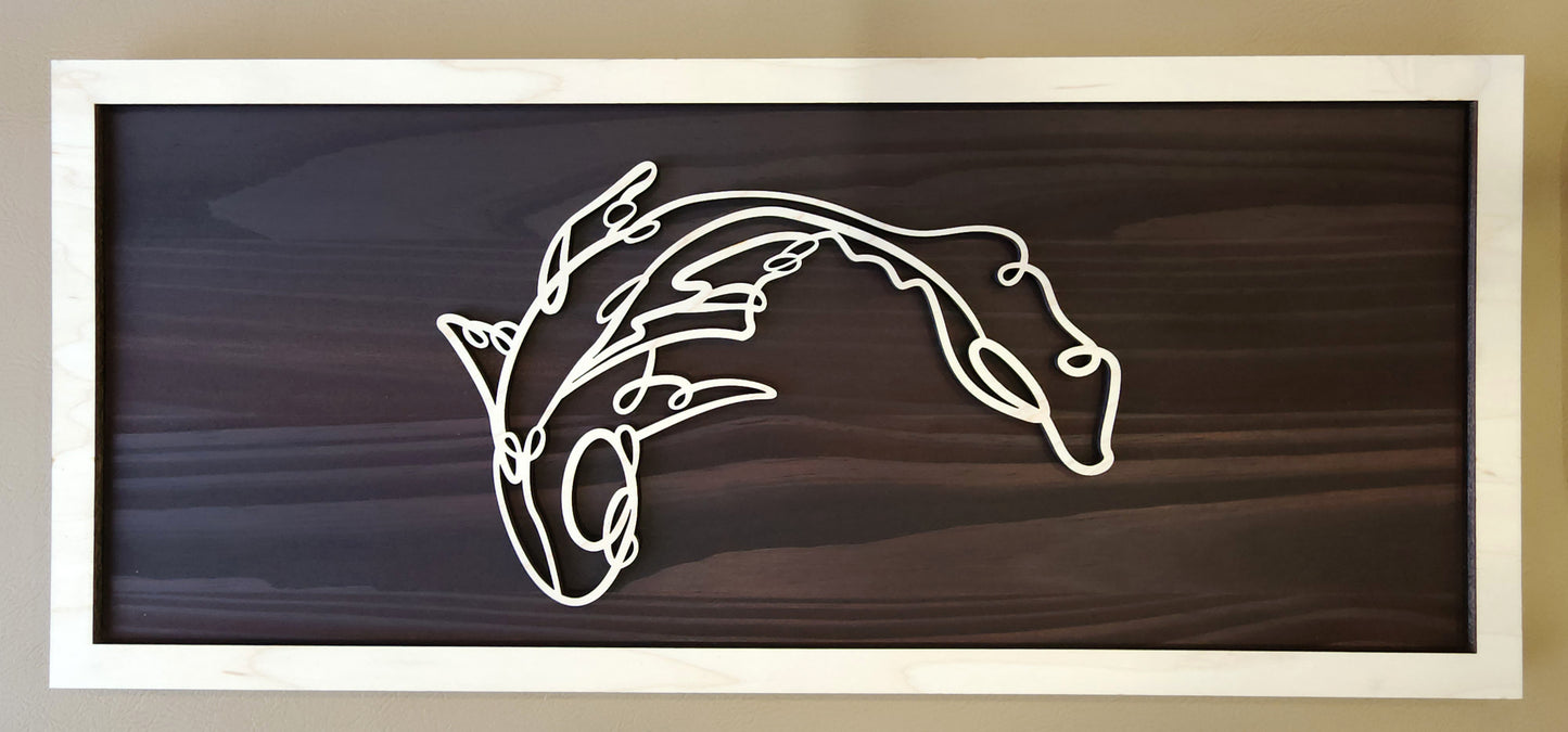 Koi fish doodle art wooden wall decor