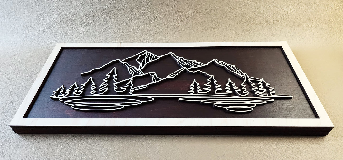 Mountain doodle art wooden wall decor