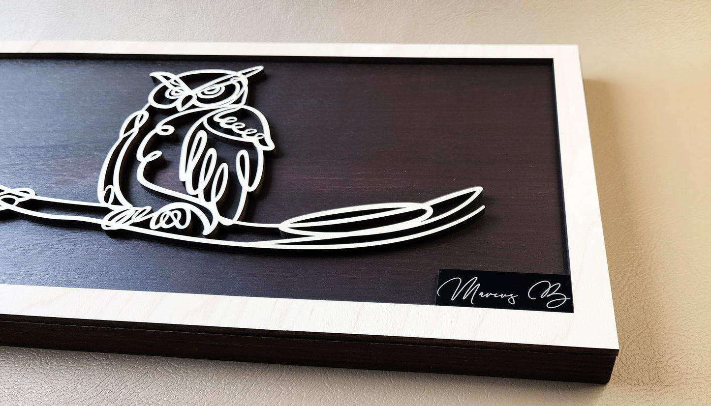 Owl doodle art wooden wall decor