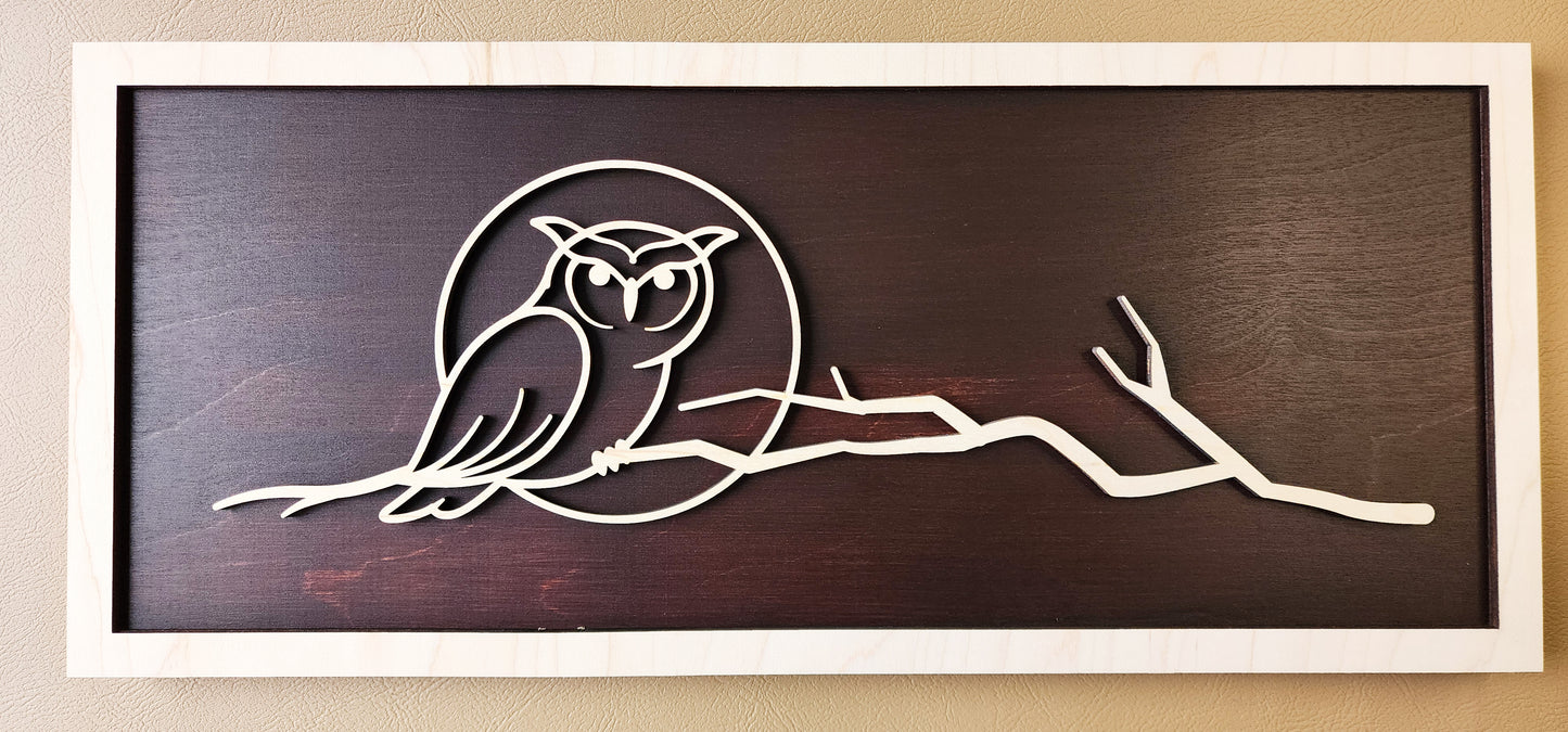 Owl line art wooden wall decor