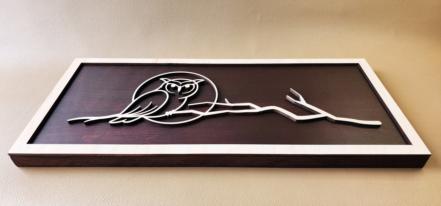 Owl line art wooden wall decor