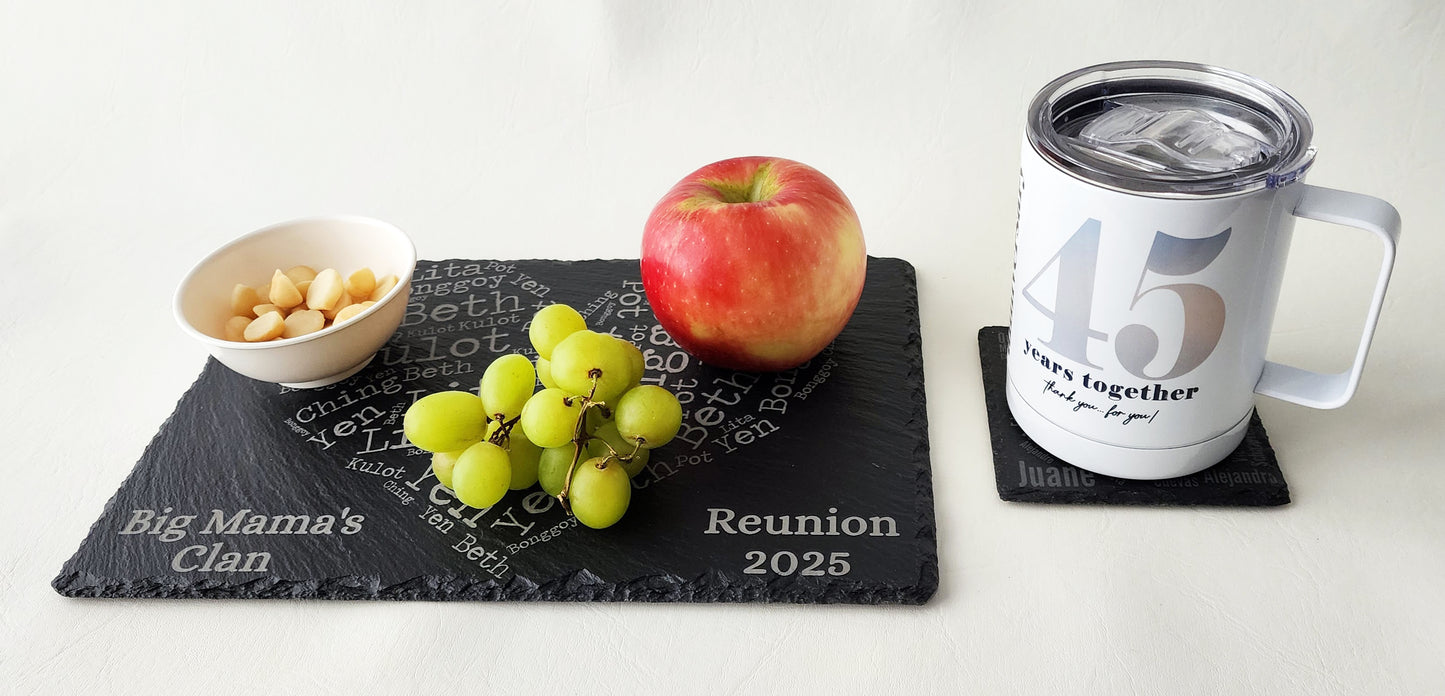 Slate tray set, personalized for anniversaries, reunion, house-warming and personal gift