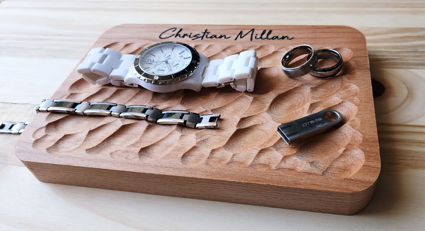 Textured Catch all Tray Personalized in European Beech
