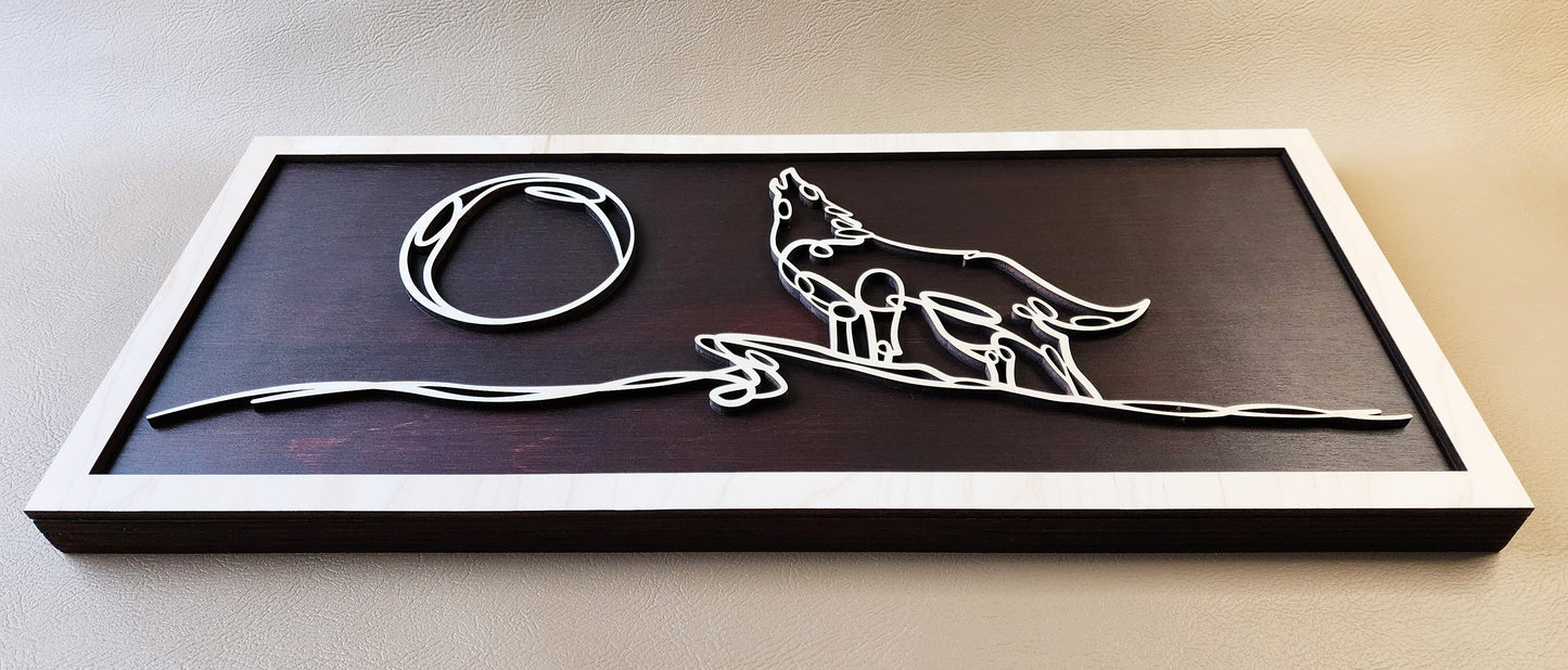 Wolf doodle art wooden wall decor
