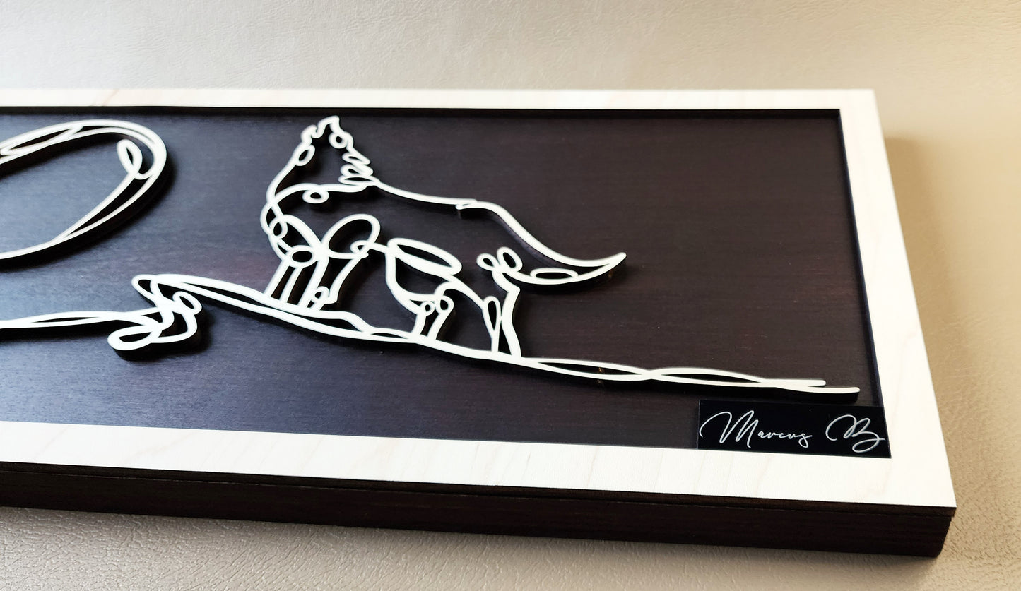 Wolf doodle art wooden wall decor