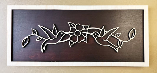Hummingbirds line art wooden wall decor