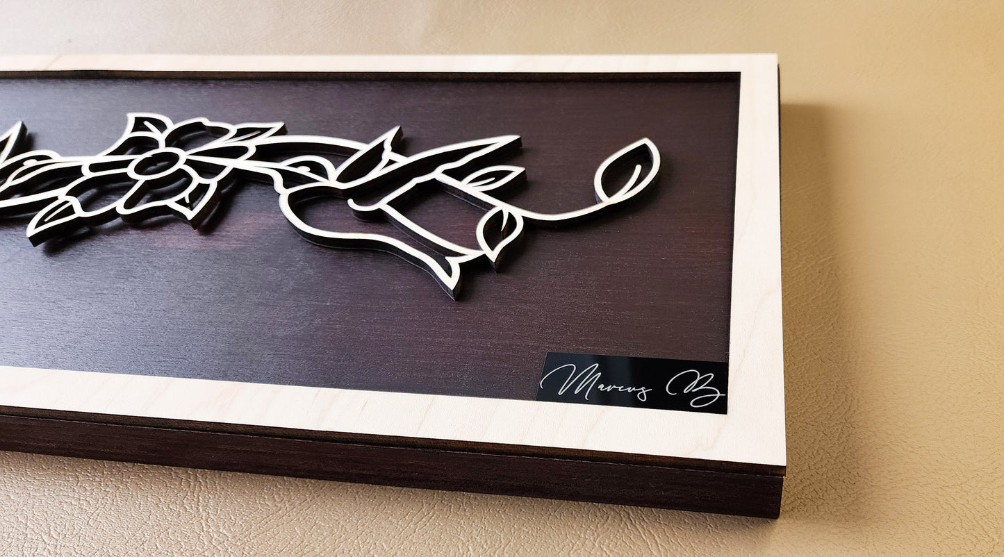Hummingbirds line art wooden wall decor