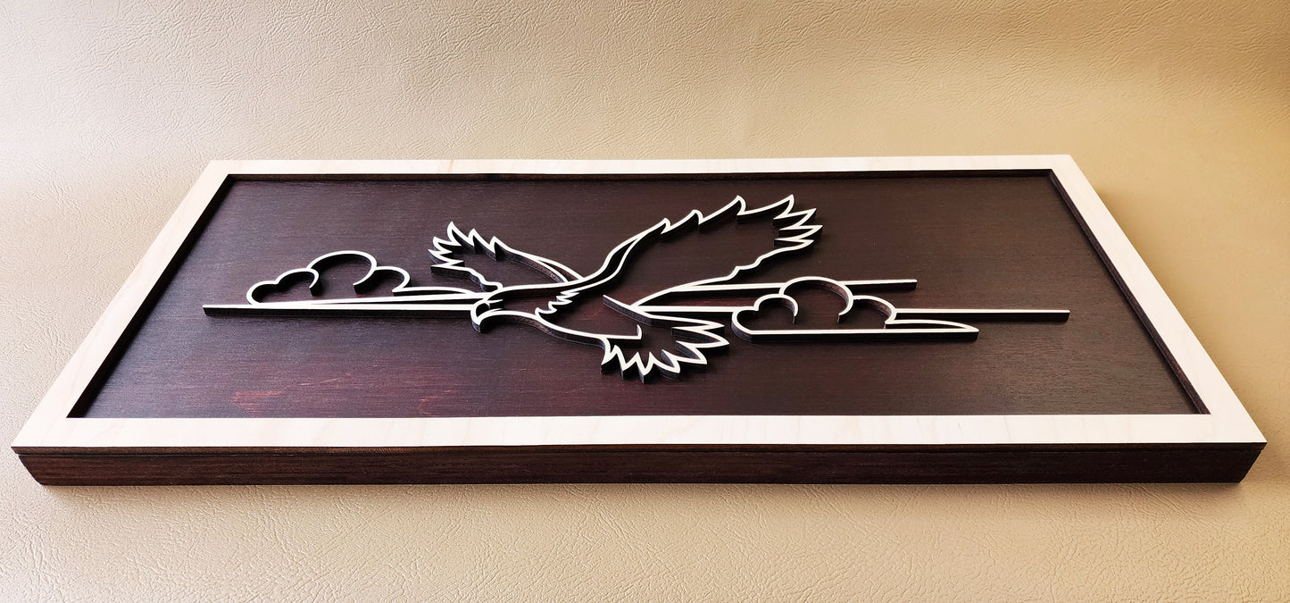 Eagle line art wooden wall decor