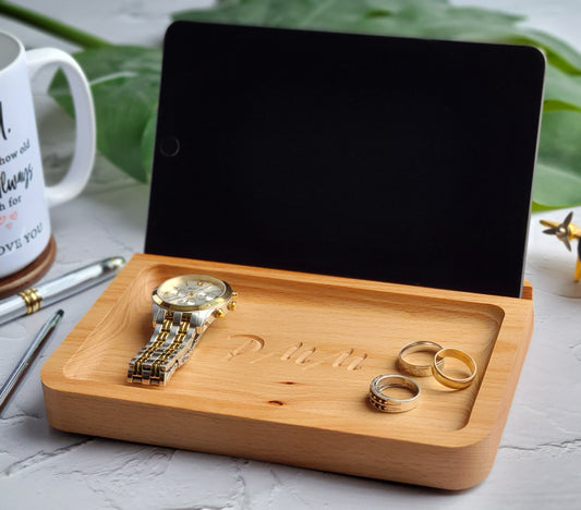 Catch all Tray Personalized Phone/Tablet Holder - CNC engraved