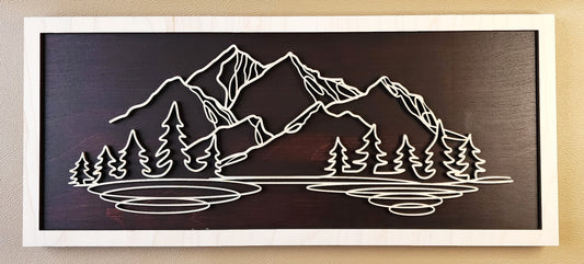Mountain doodle art wooden wall decor