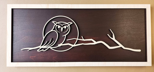 Owl line art wooden wall decor