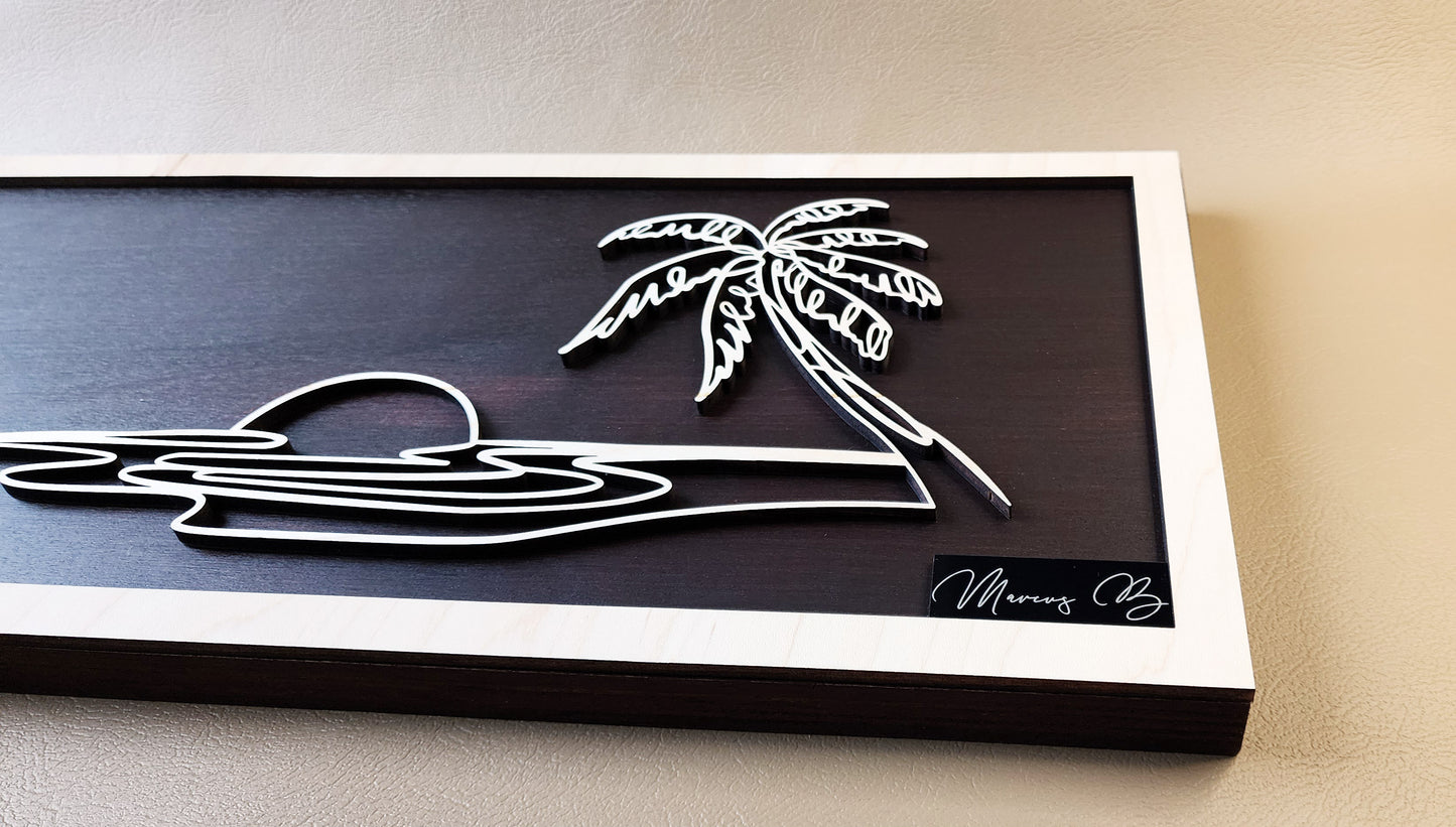 Palm Tree doodle art wooden wall decor