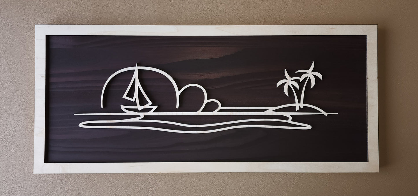 Sailboat doodle art wooden wall decor