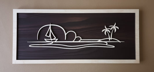 Sailboat doodle art wooden wall decor