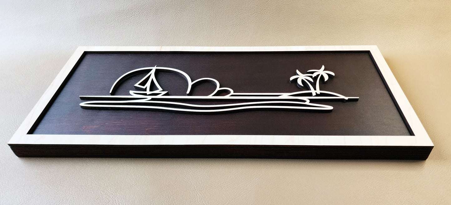 Sailboat doodle art wooden wall decor