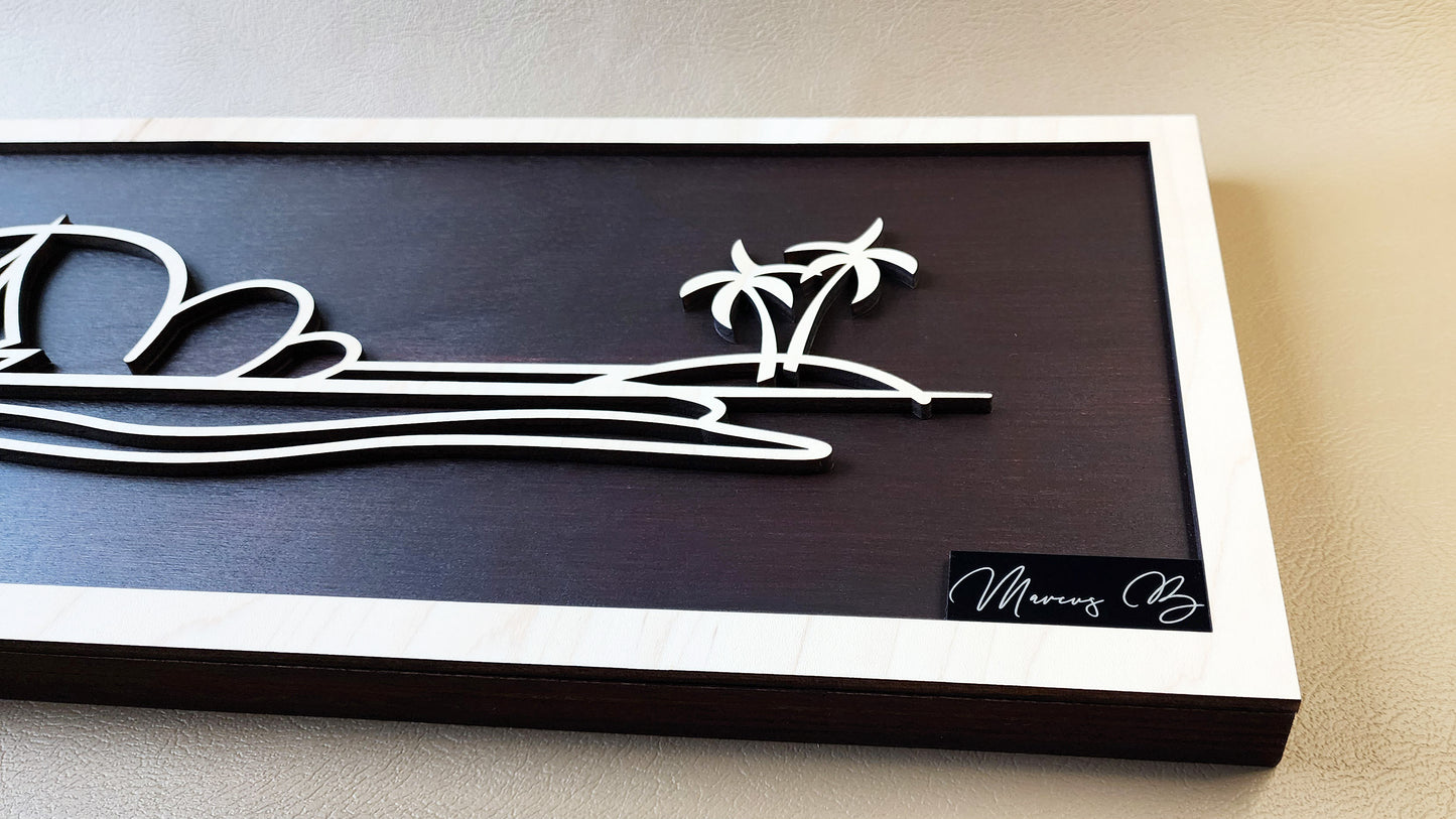 Sailboat doodle art wooden wall decor