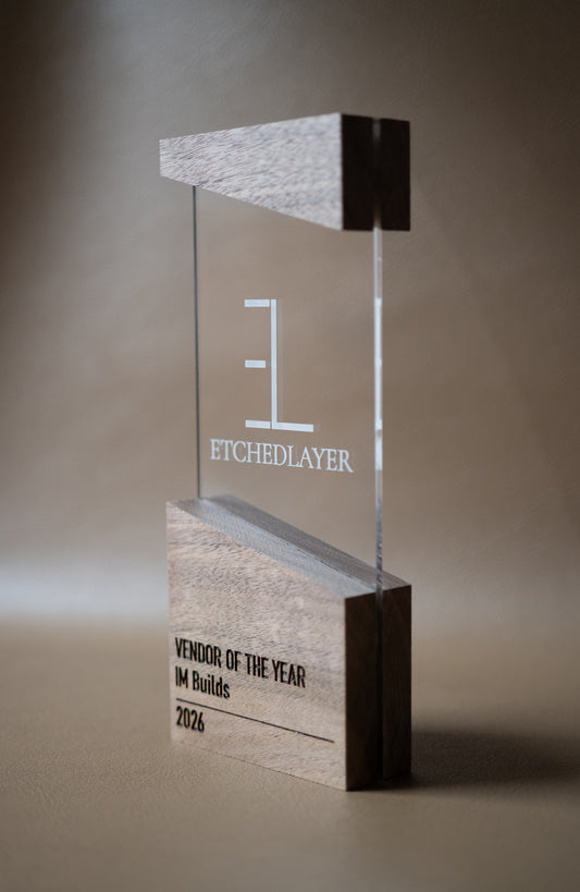 Custom Corporate Award Trophy with Hardwood Base