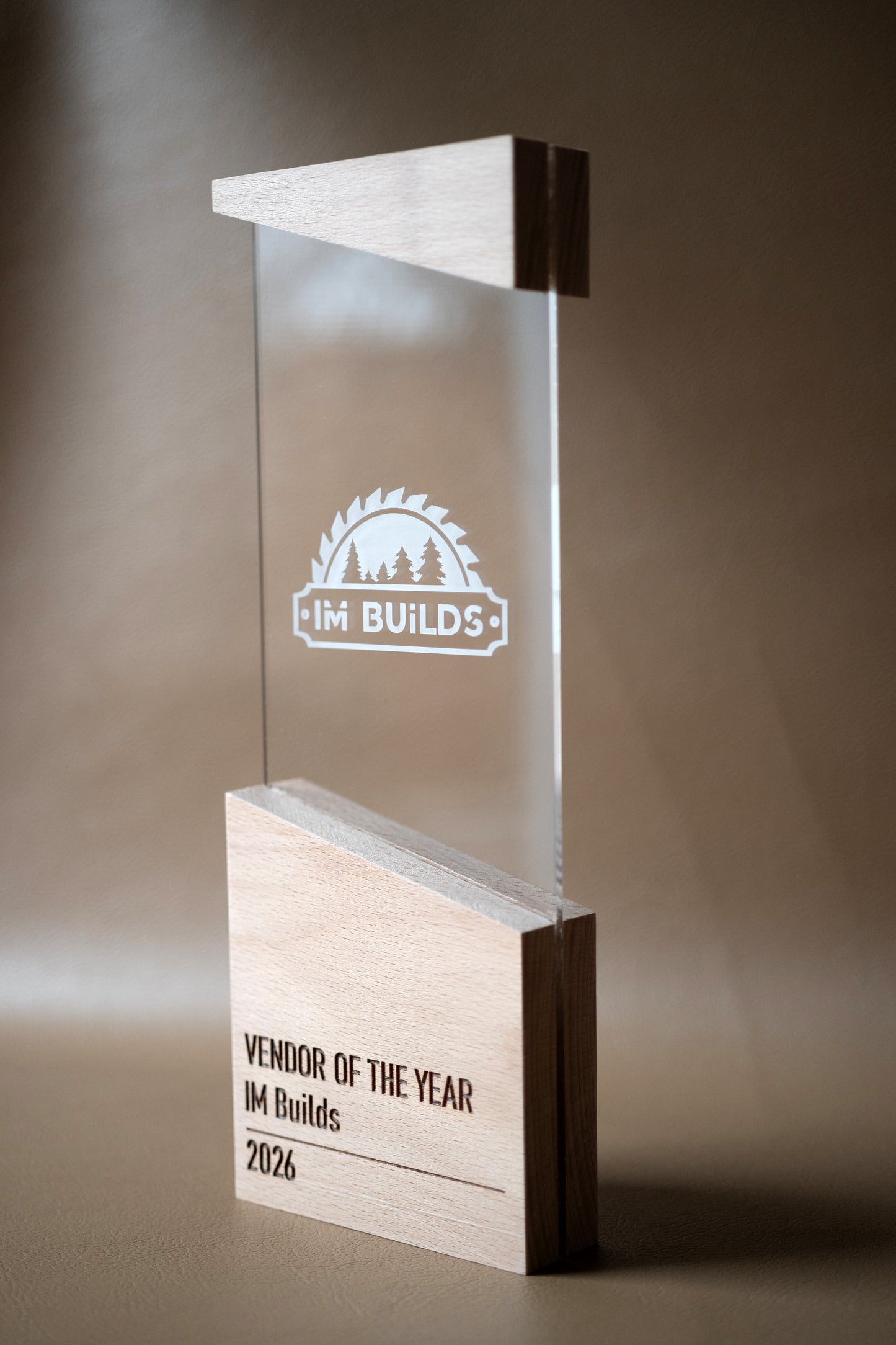 Custom Corporate Award Trophy with Hardwood Base