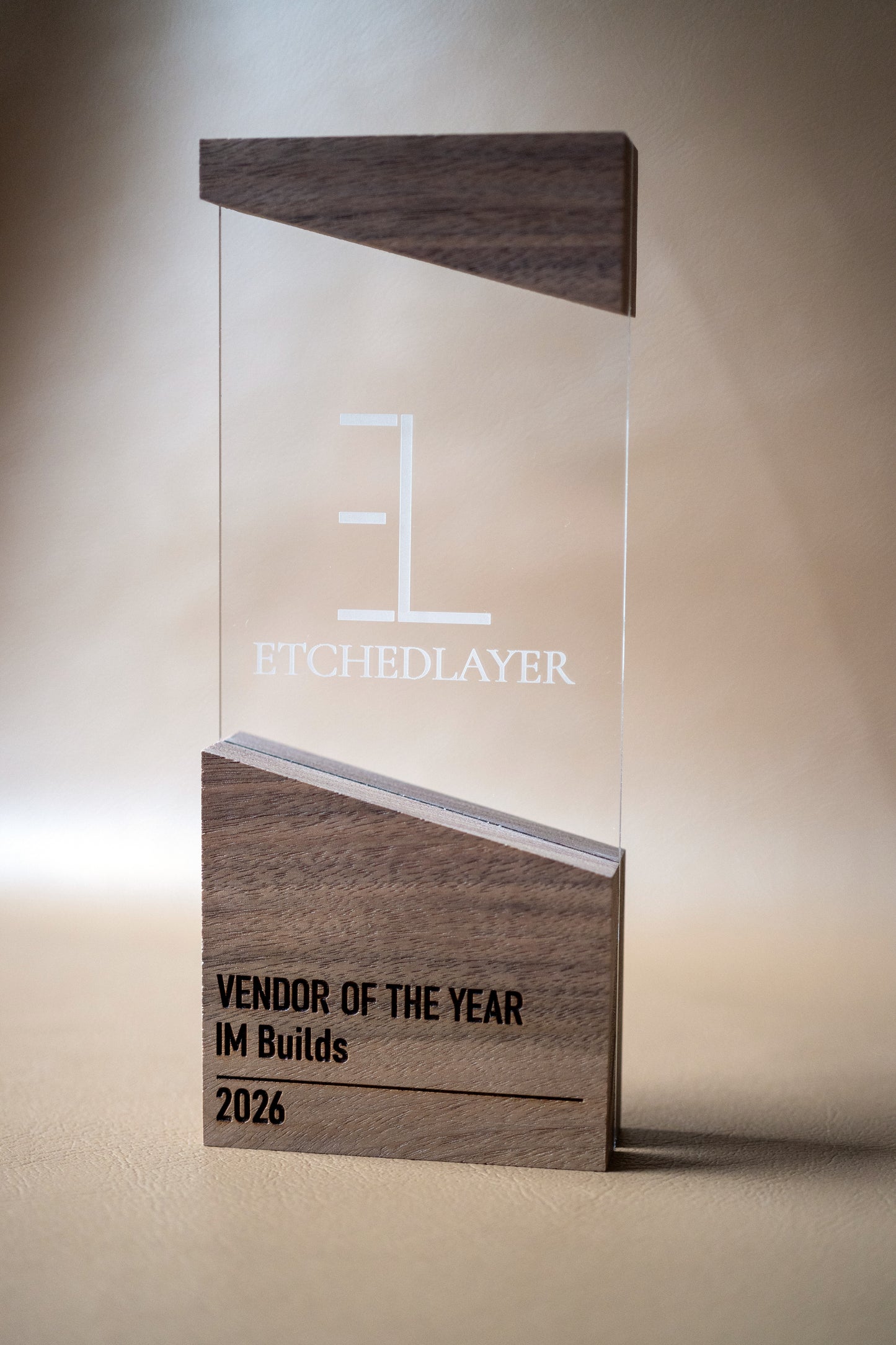 Custom Corporate Award Trophy with Hardwood Base