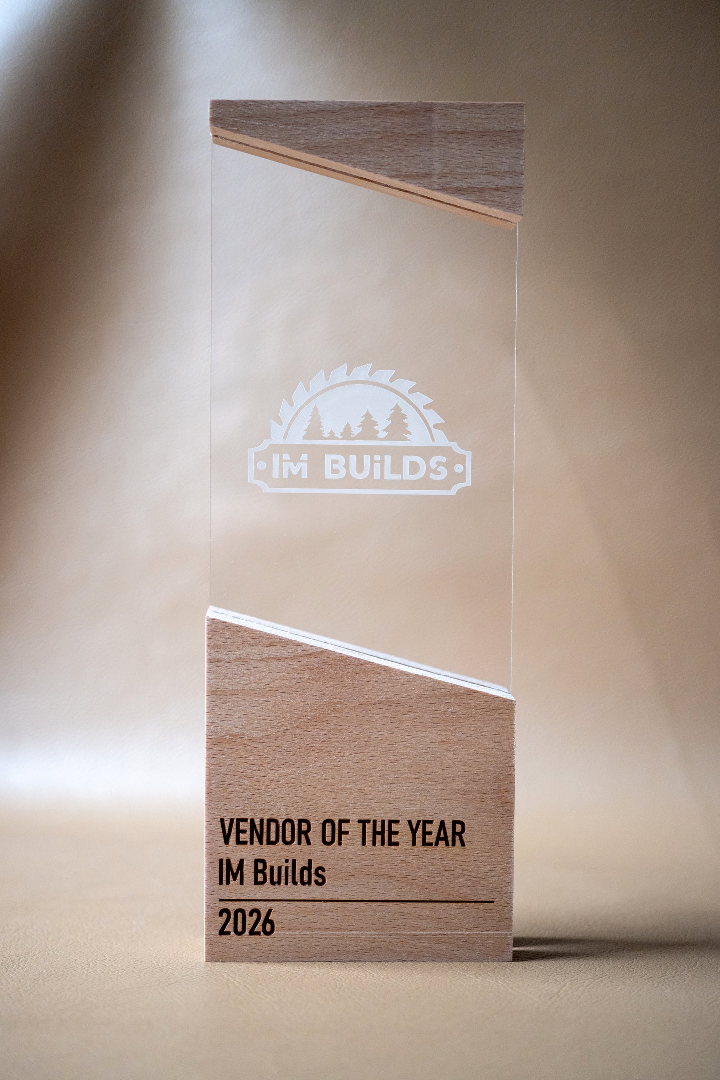 Custom Corporate Award Trophy with Hardwood Base