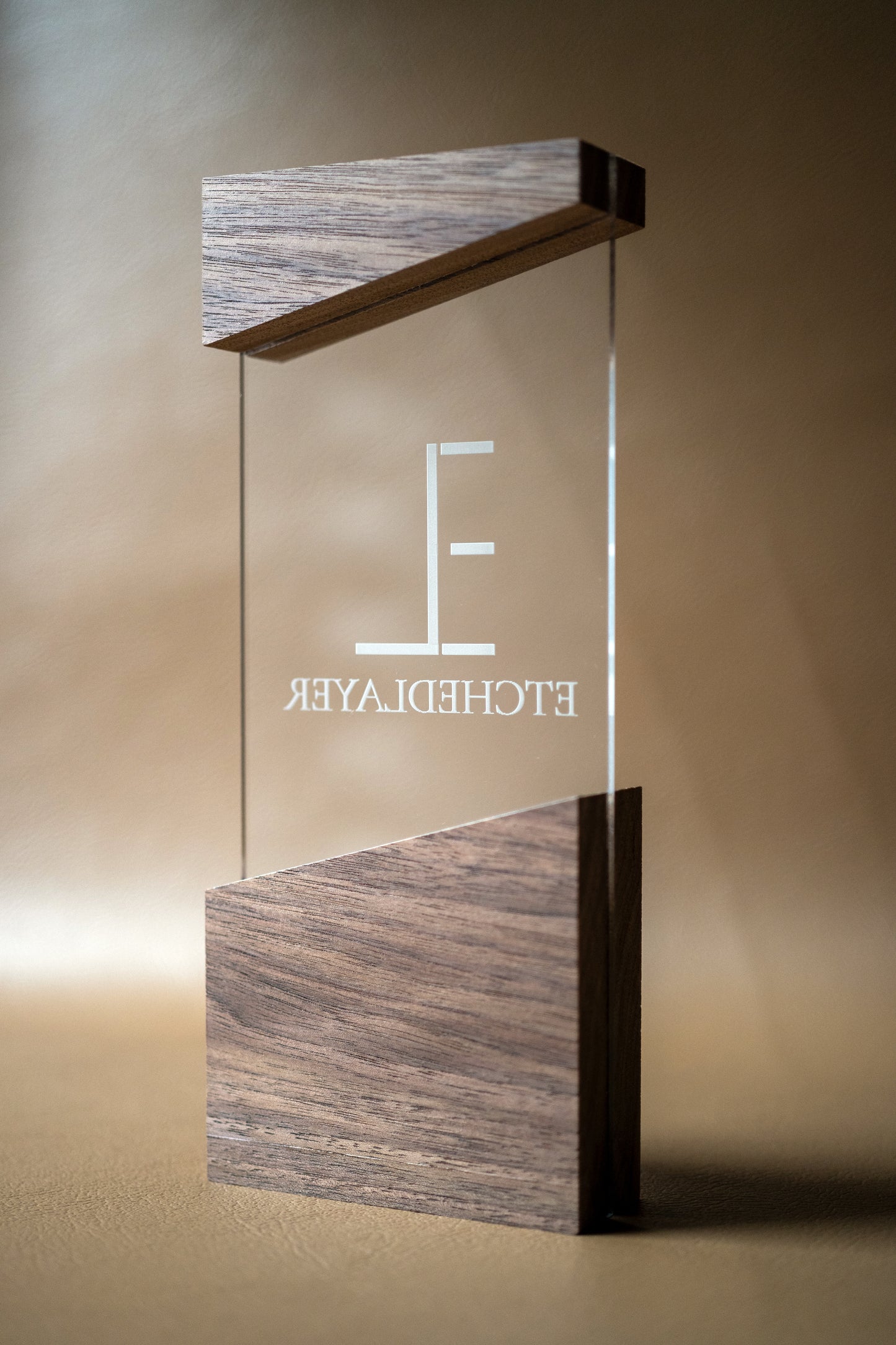 Custom Corporate Award Trophy with Hardwood Base