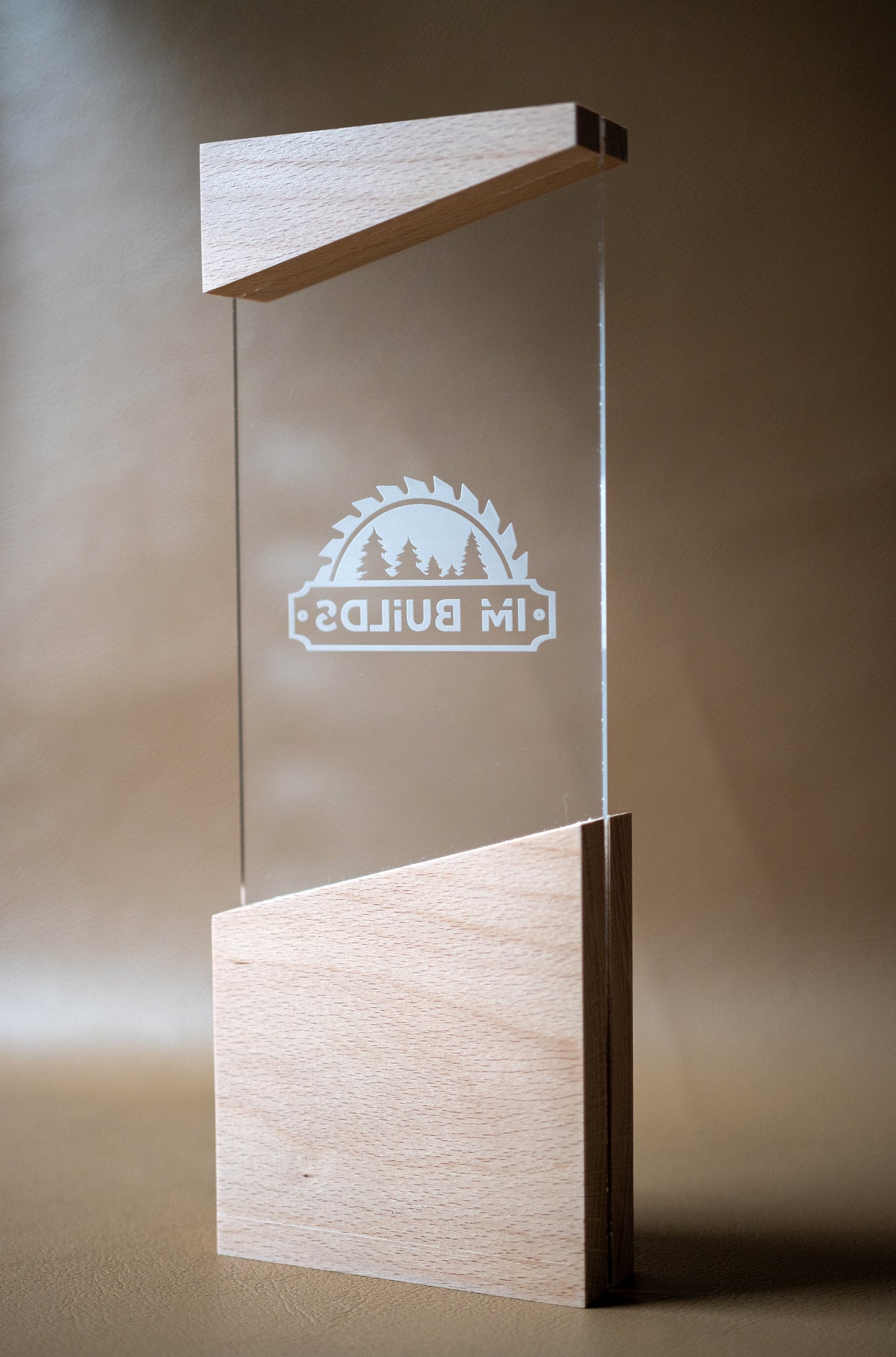 Custom Corporate Award Trophy with Hardwood Base